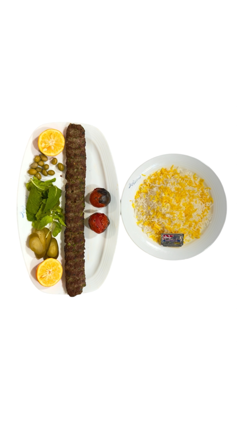 چلو کباب کوبیده تند سبزیجات